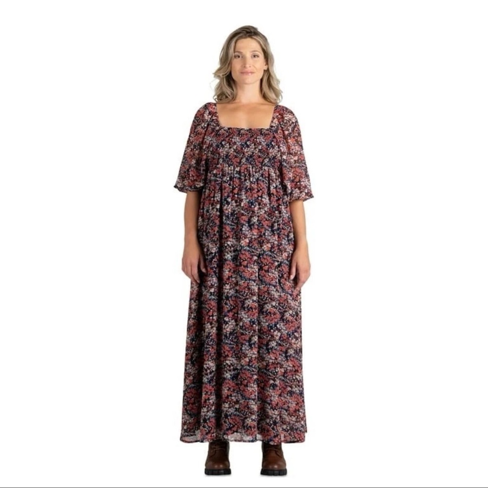 Motherhood Maternity Red and Black Floral Maxi Dress